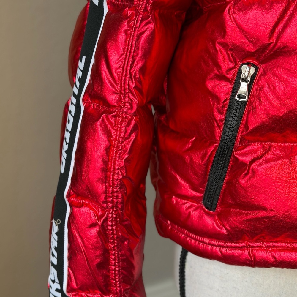 Metallic Red Women's Puffer Jacket - Picture 5 of 12